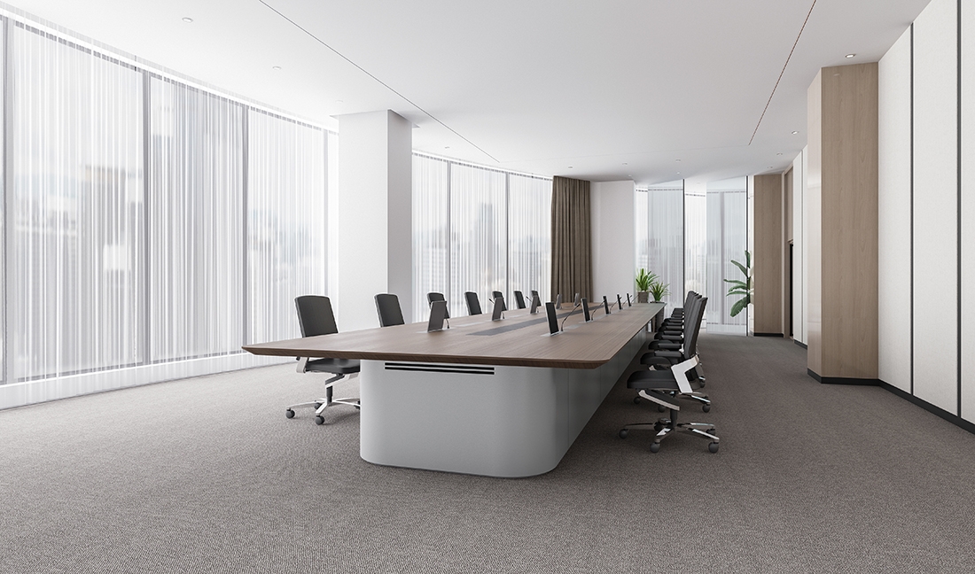 Bright contemporary boardroom with a long meeting table
